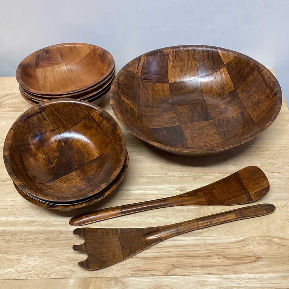 Vintage Pomerantz Salad Set with Serving Bowl, Small Bowls and Serving Utensils